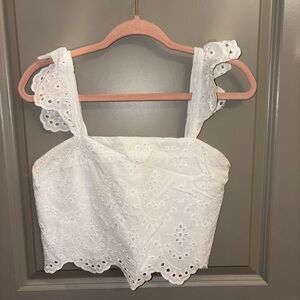 Express White Eyelet Crop Top